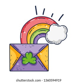 envelope with clover and rainbow st patrick invitation