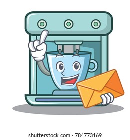 With envelope coffee maker character cartoon