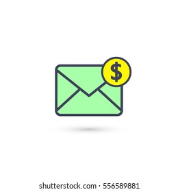 Envelope and coin business icon. Vector isolated illustration of business message.