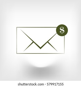 Envelope and coin business icon. Vector isolated illustration of business message.