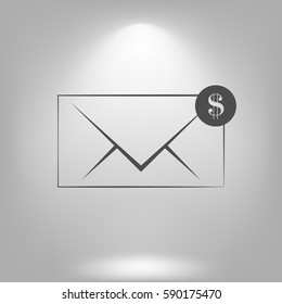 Envelope and coin business icon. Vector isolated illustration of business message.