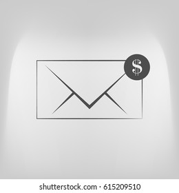 Envelope and coin business icon. Vector isolated illustration of business message.