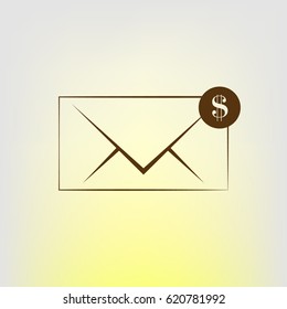 Envelope and coin business icon. Vector isolated illustration of business message.