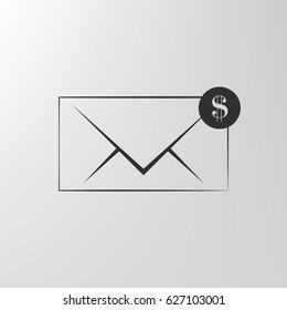 Envelope and coin business icon. Vector isolated illustration of business message.