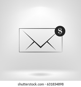 Envelope and coin business icon. Vector isolated illustration of business message.