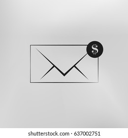 Envelope and coin business icon. Vector isolated illustration of business message.