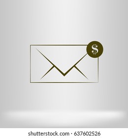 Envelope and coin business icon. Vector isolated illustration of business message.