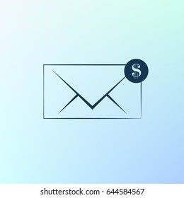 Envelope and coin business icon. Vector isolated illustration of business message.