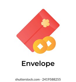 Envelope with coins showing concept icon of chinese red envelope, chinese new year gift pack