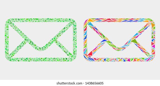 Envelope collage icon of triangle elements which have variable sizes and shapes and colors. Geometric abstract vector design concept of envelope.