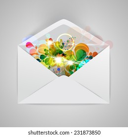 An envelope with a colorful abstract illustration, vector