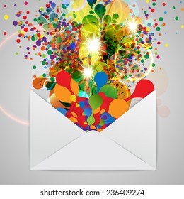 An envelope with a colorful abstract illustration, vector