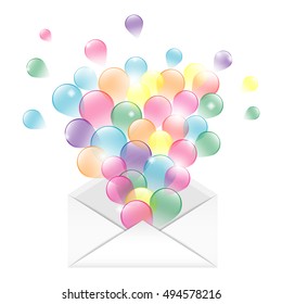 Envelope with colorful ballons. Isolated on white background 