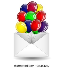 Envelope and colorful balloons