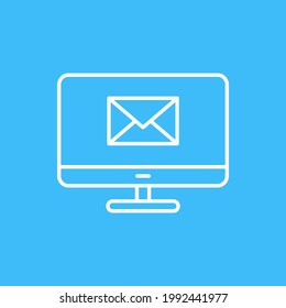 Sobre en la pantalla del ordenador. Estilo de línea de icono de correo electrónico aislado. Ilustración del vector