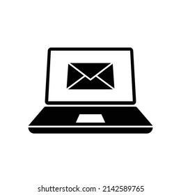 Envelope in computer screen icon design isolated on white background