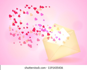 Envelope with confetti of hearts. Vector illustration