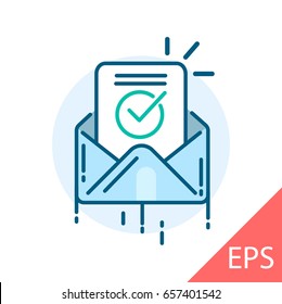 Envelope With Confirmation Letter. Vector Modern Line Design Illustrative Icon