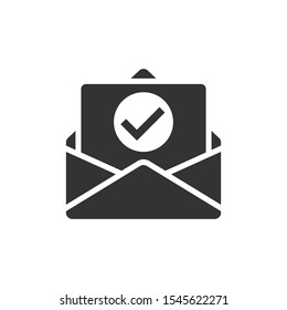 Envelope with confirmed document icon in flat style. Verify vector illustration on white isolated background. Receive business concept.