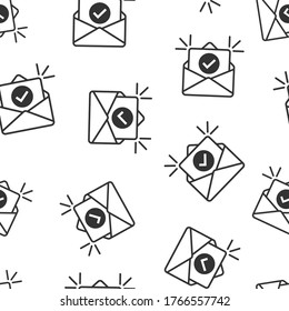 Envelope with confirmed document icon in flat style. Verify vector illustration on white isolated background. Receive seamless pattern business concept.