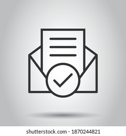 Envelope with confirmed document icon in flat style. Verify vector illustration on white isolated background. Receive business concept.