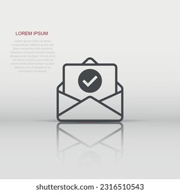 Envelope with confirmed document icon in flat style. Verify vector illustration on white isolated background. Receive business concept.