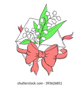 The envelope with congratulations. The cartoon style. Vector Illustration. Can be used for a mother and women's day greetings.