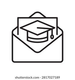 Envelope containing graduation cap letter vector line icon for university acceptance and admission.