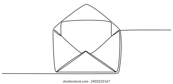 Envelope with continuous line drawing. Open email linear symbol. Vector illustration isolated on white.