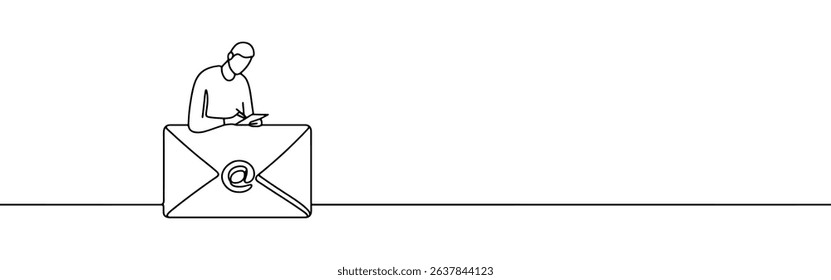 Envelope continuous one line drawing. Message, post, letter concept in simple linear style. Vector illustration.