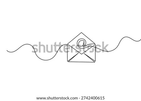 Envelope continuous one line drawing minimalist style isolated outline vector illustration for mail