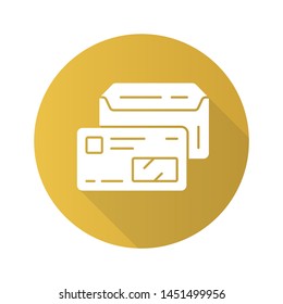 Envelope and credit card flat design long shadow glyph icon. Driver licence, id vector silhouette illustration. Banking business, delivery service. Mail corporate pass. Company worker attribute
