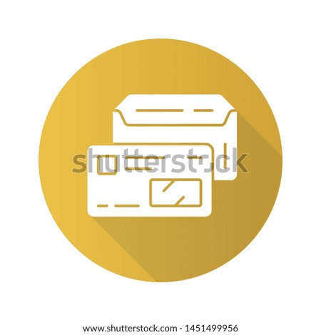 Envelope and credit card flat design long shadow glyph icon. Driver licence, id vector silhouette illustration. Banking business, delivery service. Mail corporate pass. Company worker attribute
