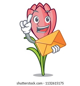 With envelope crocus flower character cartoon