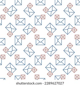 Envelope with Cross sign vector Delete Email concept seamless pattern in thin line style