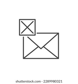 Envelope with Cross sign vector Delete Email concept icon or sign in thin line style