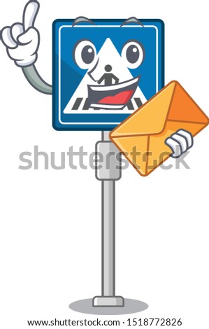 With envelope crosswalk sign isolated in the cartoon