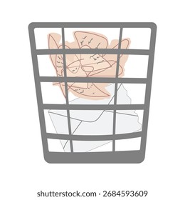 Un sobre y una carta arrugada en un bote de basura.