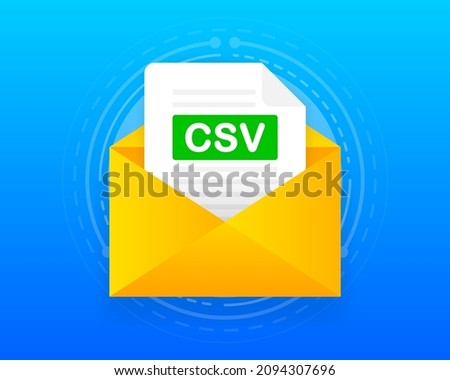 Envelope with CSV file. Laptop and email with CSV document attachment. Vector illustration.