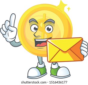 With envelope currency gold coin isolated white background