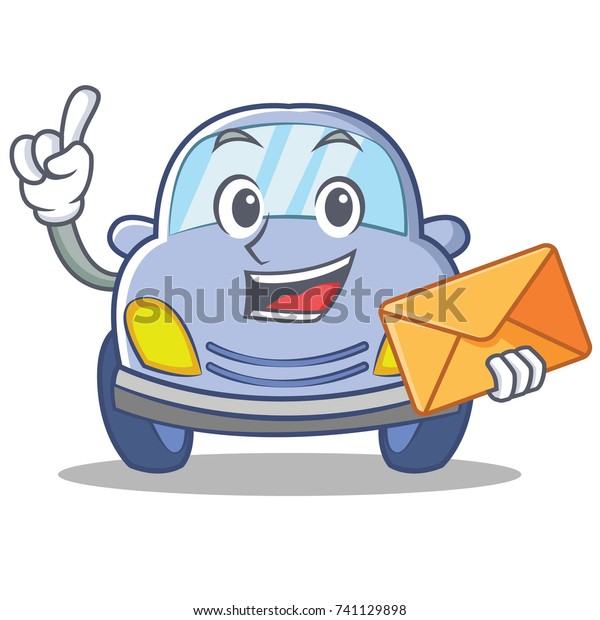 With envelope cute\
car character cartoon