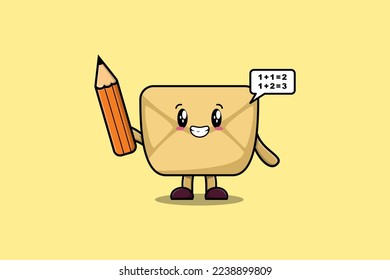 Envelope cute cartoon clever student with pencil style design in flat modern style design