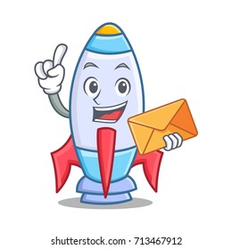 With envelope cute rocket character cartoon