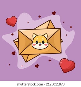 Envelope with cute shiba inu seal Cartoon Vector Icon Illustration. Animal Nature Icon Concept Isolated Premium Vector. Flat Cartoon Style