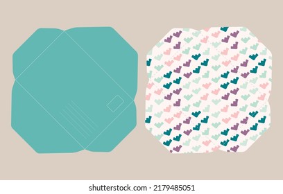Envelope design, cutout template, 	monochrome illustration

