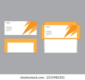 Envelope design template with die cut, envelope size (12.4208 x 5.3232 Inch) 
print media template. Vector white and orange color. International standard size