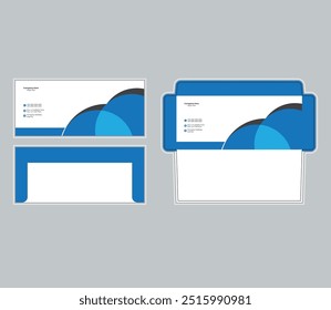Envelope design template with die cut, envelope size (12.4208 x 5.3232 Inch) print media template. Vector back and blue with with color editable concept. International standard size