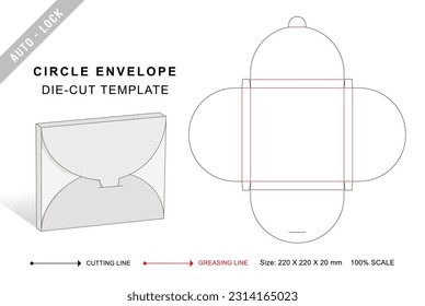 Envelope die cut template in circle shape, White envelope mockup