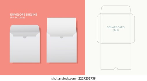 Envelope die cut template with cut lines.Envelopes mockup front and back view.