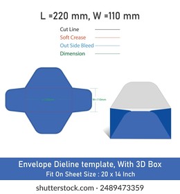 Envelope Dieline template, With 3D Box
